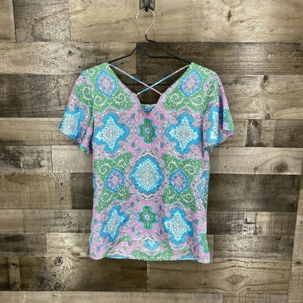 Talbots Short Sleeve Paisley Top Blouse Size Small - Picture 7 of 7